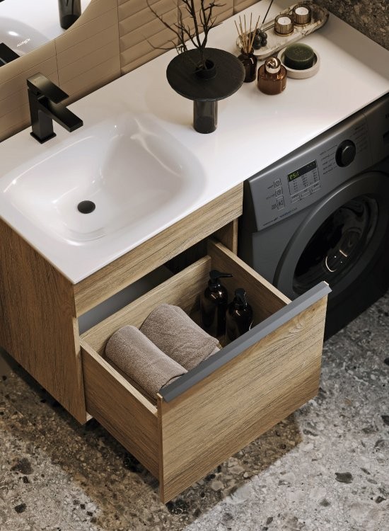 Мебель для ванной комнаты Aqwella Terra 53 L подвесная, под стиральную машину, дуб балтийский