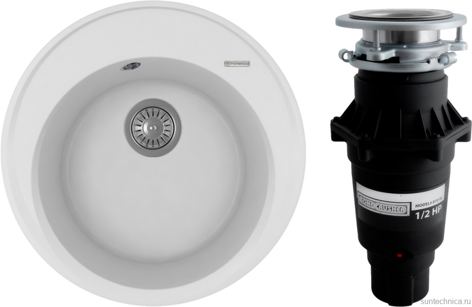 Комплект Мойка Florentina Лацио 510 жасмин + Измельчитель Bone Crusher BC 810-SL Slim Line