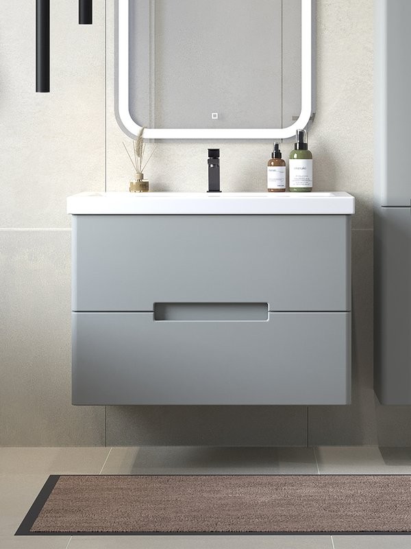 Мебель для ванной комнаты SanStar Ориана 80 подвесная, серая, раковина Cersanit Como 80