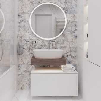 Мебель для ванной STWORKI Ольборг 60 столешница дуб карпентер, без отверстий, с тумбой 80, с раковиной Vitra Shift