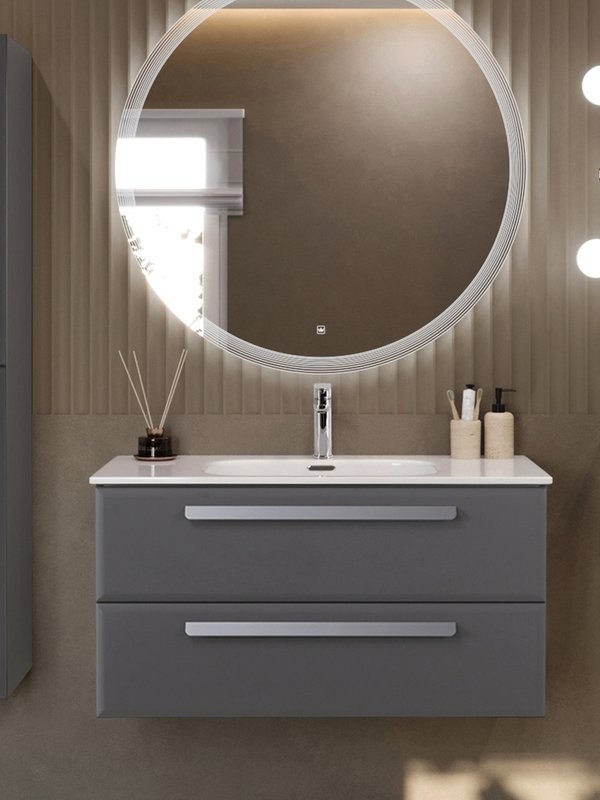 Тумба с раковиной Cezares Eco-Cer-N 100 темно-серая матовая, раковина CZR-8095-100, ручки серые