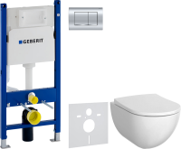 Комплект Унитаз подвесной Geberit Acanto + Крышка + Инсталляция Duofix Delta 458.163.21.1 с кнопкой смыва, хром + Звукоизоляция