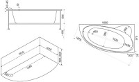 Акриловая ванна Bas Сагра R 160x100 см, угловая, правая, пристенная, белая, асимметричная, с каркасом, с сиденьем