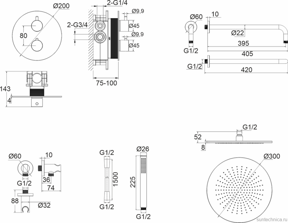 Душевой комплект WHITECROSS Y YSET08GLB С ВНУТРЕННЕЙ ЧАСТЬЮ, брашированное золото