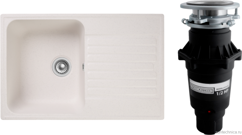 Комплект Мойка GranFest Quarz Z78 белый + Измельчитель Bone Crusher BC 810-SL Slim Line
