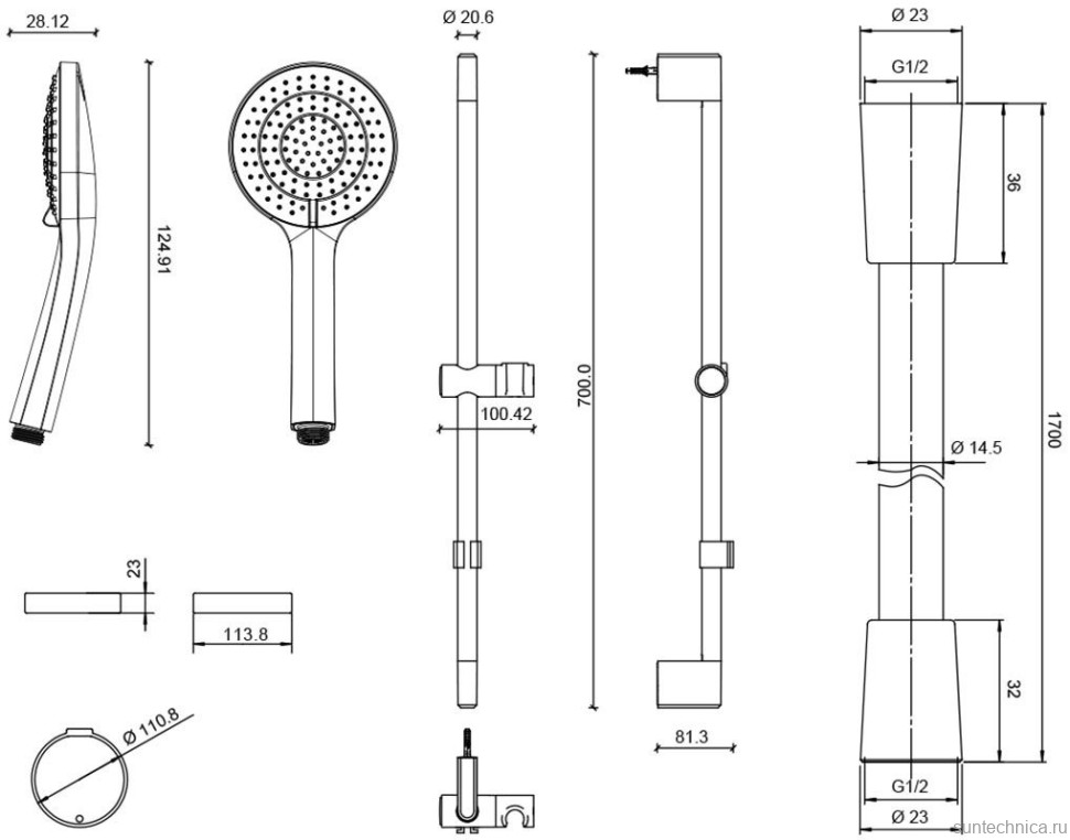 Душевой комплект Смеситель для душа Jacob Delafon Brive + Гарнитур Elite