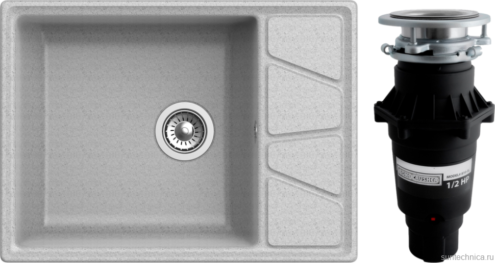 Комплект Мойка GranFest Vertex GF-V-680L серая + Измельчитель Bone Crusher BC 810-SL Slim Line