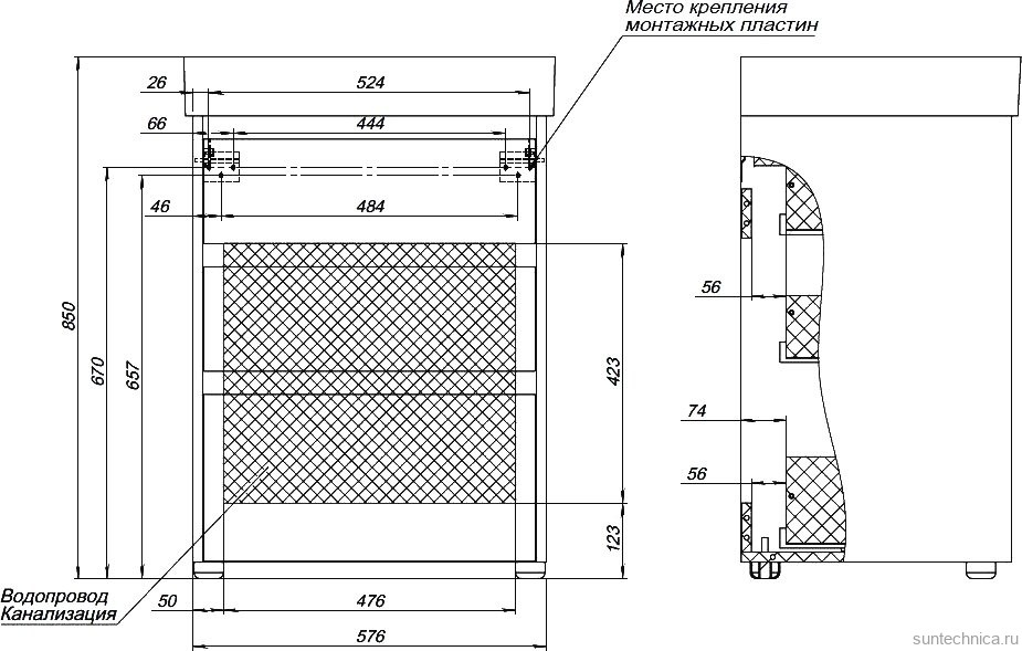 Мебель для ванной комнаты Aquanet Nova Lite 60 напольная, дуб рустикальный, 3 ящика