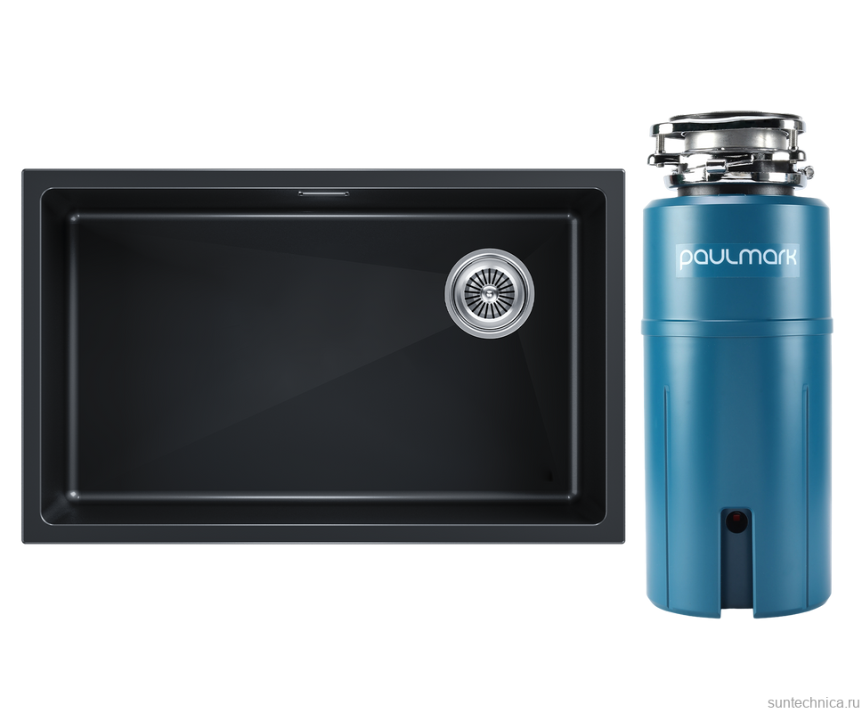 Комплект Мойка Paulmark Lumi LU74SK-BLM черный металлик + Измельчитель Intenso
