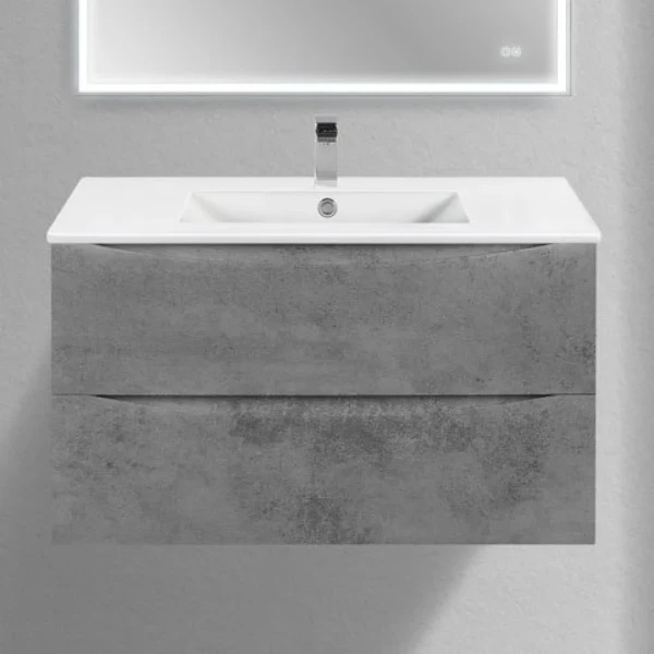 Тумба с раковиной Vincea Mia Slim 90, 2 ящика, бетон