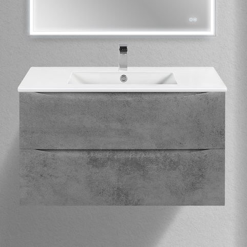 Тумба с раковиной Vincea Mia Slim 90, 2 ящика, бетон