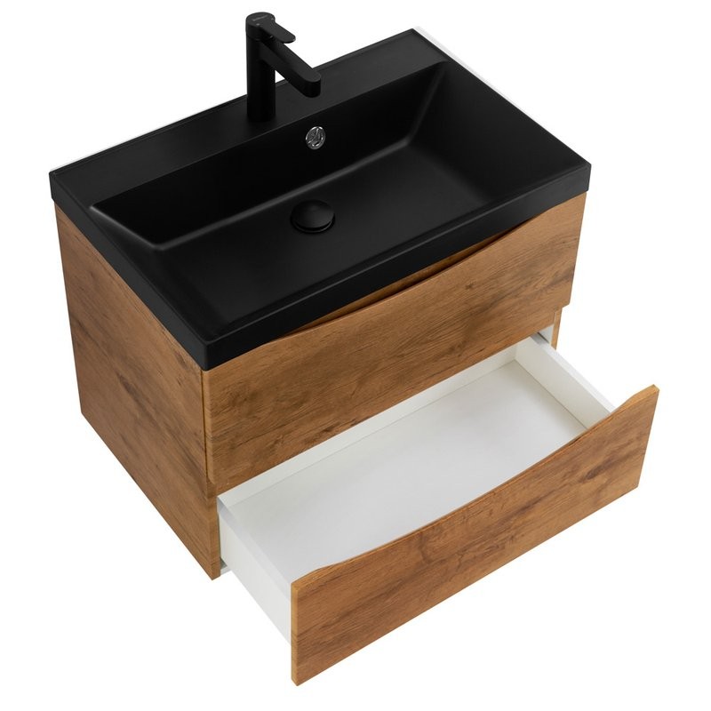 Тумба с раковиной BelBagno Marino 70 подвесная, rovere nature, черная раковина