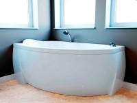 Ванна из искусственного камня Фэма Аделина R 170x105 см, угловая, правая, пристенная, белая, асимметричная, на ножках, с сиденьем