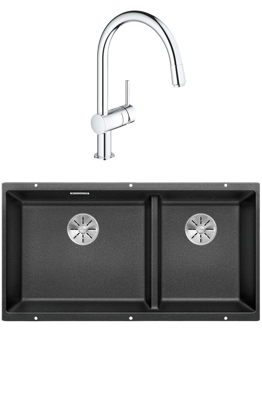 Комплект Мойка Blanco Subline 480/320-U антрацит + Смеситель Grohe Minta 3291800E хром
