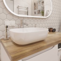 Мебель для ванной комнаты STWORKI Берген 60 белая со светлой столешницей 122, раковина Moduo 50 Square, R