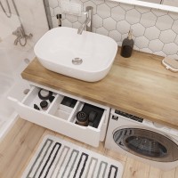 Мебель для ванной комнаты STWORKI Берген 60 белая со светлой столешницей 122, раковина Moduo 50 Square, R