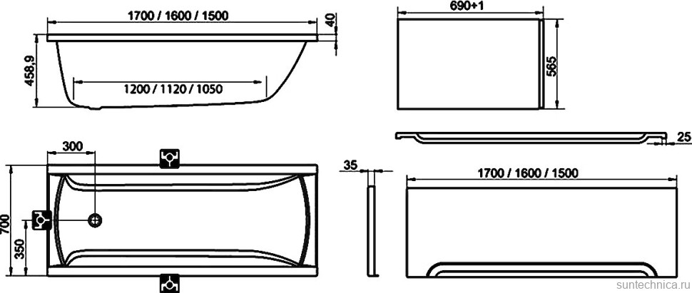 Акриловая ванна Ravak Classic C521000000 без опоры 150x70 см, пристенная, белая