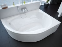 Акриловая ванна AQUATEK Вирго VIR150-0000025 R 150x100 см, угловая, правая, пристенная, белая, асимметричная, с каркасом, с экраном, со сливом-переливом