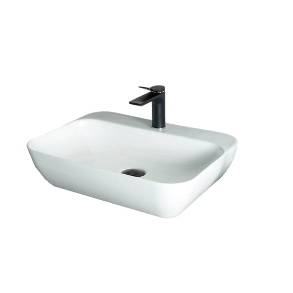 Накладная раковина GID Geometrico N9047 55 глянцевая белая, прямоугольная, фаянс, с 1 отверстием под смеситель