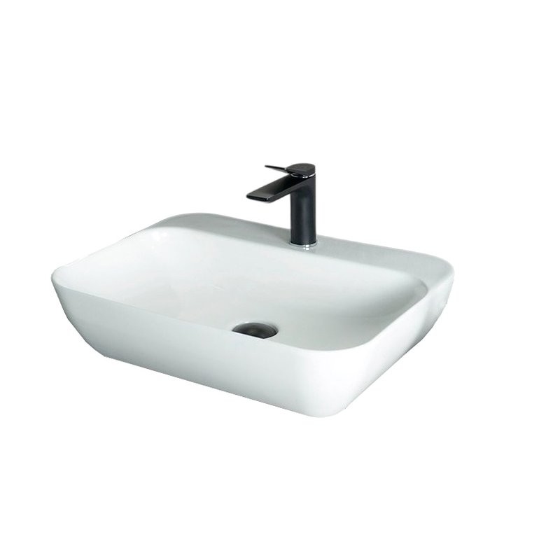 Накладная раковина GID Geometrico N9047 55 глянцевая белая, прямоугольная, фаянс, с 1 отверстием под смеситель