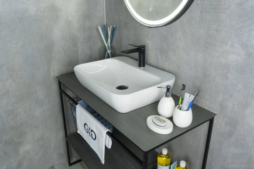 Накладная раковина GID Geometrico N9047 55 глянцевая белая, прямоугольная, фаянс, с 1 отверстием под смеситель