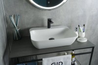 Накладная раковина GID Geometrico N9047 55 глянцевая белая, прямоугольная, фаянс, с 1 отверстием под смеситель