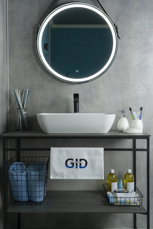 Накладная раковина GID Geometrico N9047 55 глянцевая белая, прямоугольная, фаянс, с 1 отверстием под смеситель