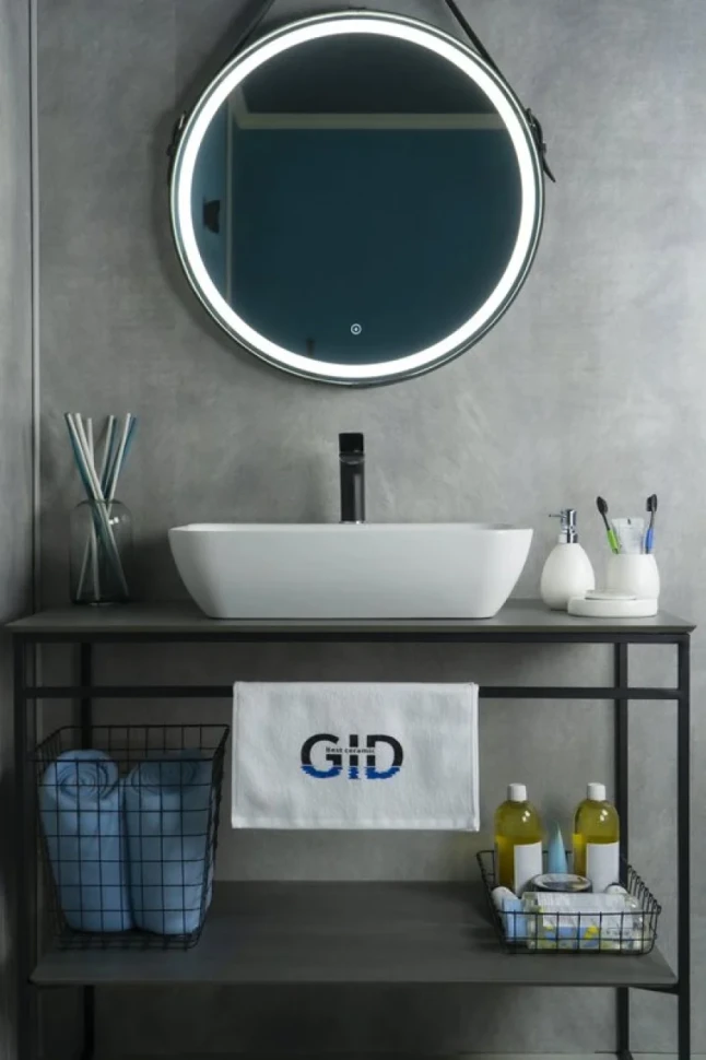 Накладная раковина GID Geometrico N9047 55 глянцевая белая, прямоугольная, фаянс, с 1 отверстием под смеситель