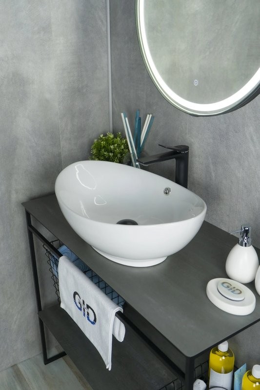 Накладная раковина GID Lago N9019 60 глянцевая белая, овальная, фаянс