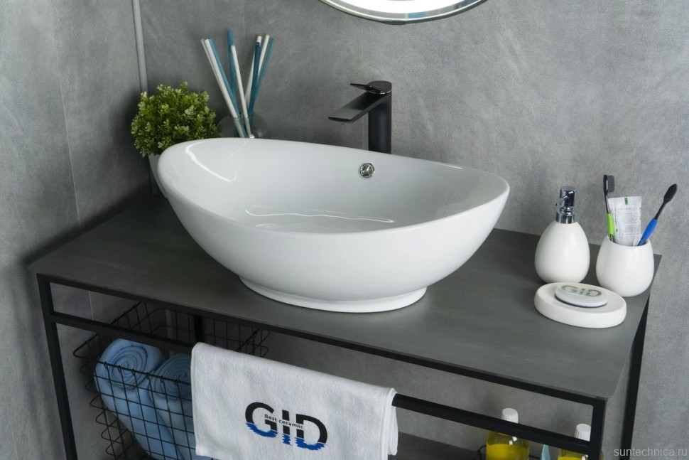 Накладная раковина GID Lago N9019 60 глянцевая белая, овальная, фаянс