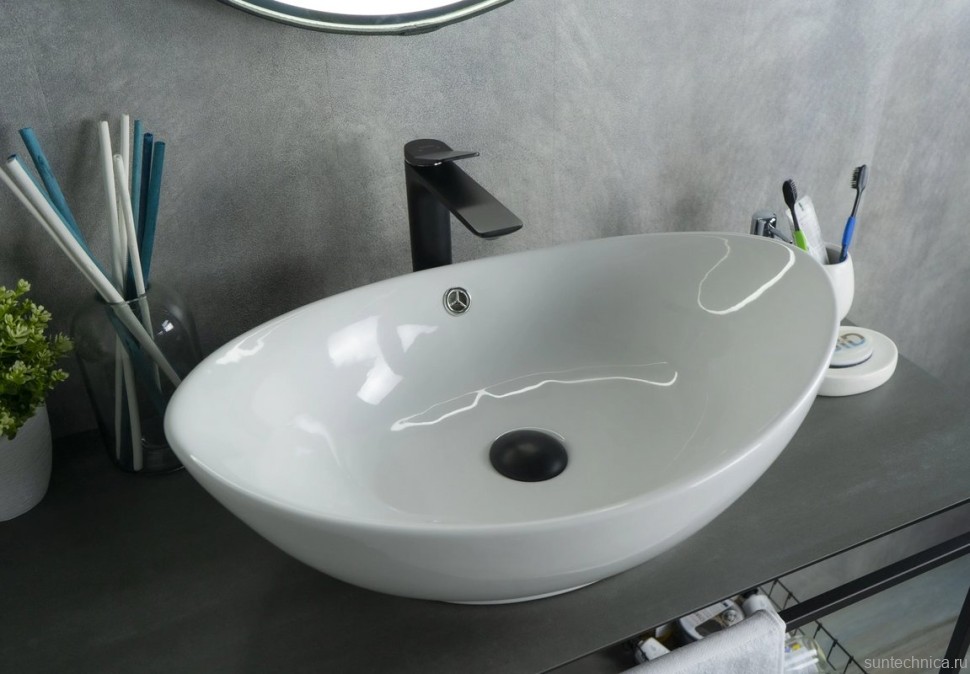 Накладная раковина GID Lago N9019 60 глянцевая белая, овальная, фаянс