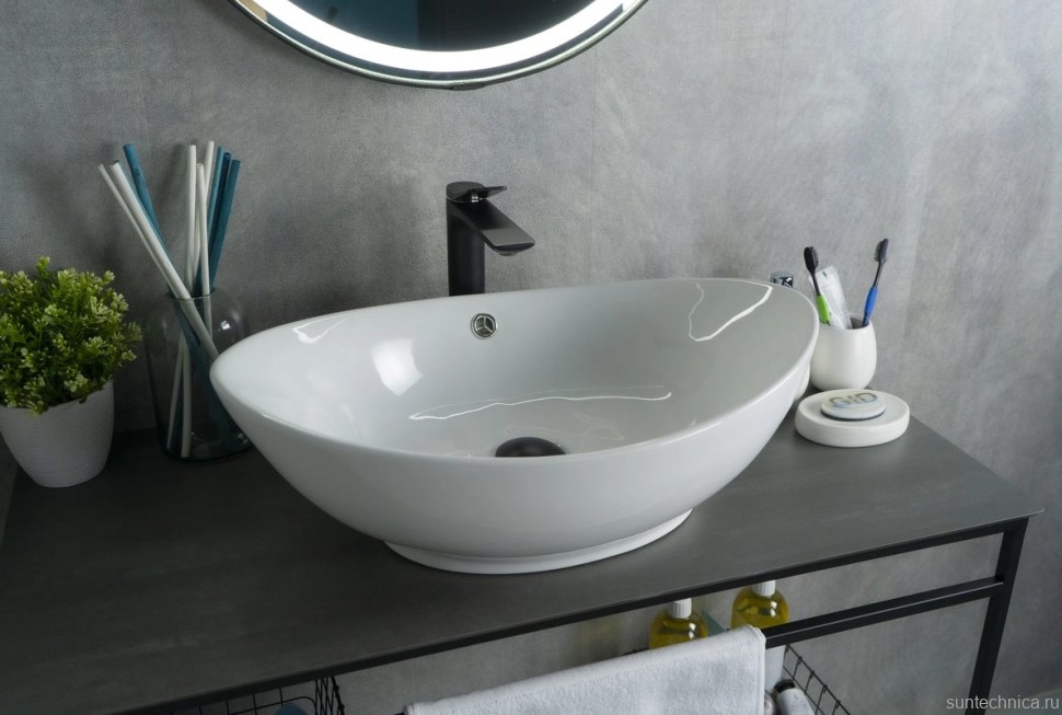 Накладная раковина GID Lago N9019 60 глянцевая белая, овальная, фаянс