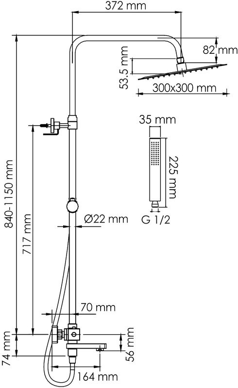 Душевая стойка Wasserkraft Abens 2000 A299.162.218.BM Thermo с термостатом, черная