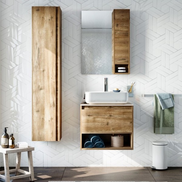 Мебель для ванной комнаты STWORKI Карлстад 60 дуб рустикальный, ровереллав стиле лофт, под дерево, подвесная