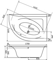 Акриловая ванна Excellent Aquarella WAEX.ARP17.LINE R 170x110 см, угловая, правая, пристенная, с гидромассажем, белая, асимметричная, с каркасом, с сиденьем, со сливом-переливом