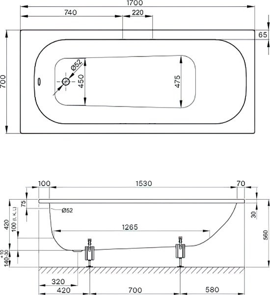 Стальная ванна Bette Form 170x70 см, встраиваемая, на ножках, с самоочищающимся покрытием, с шумоизоляцией