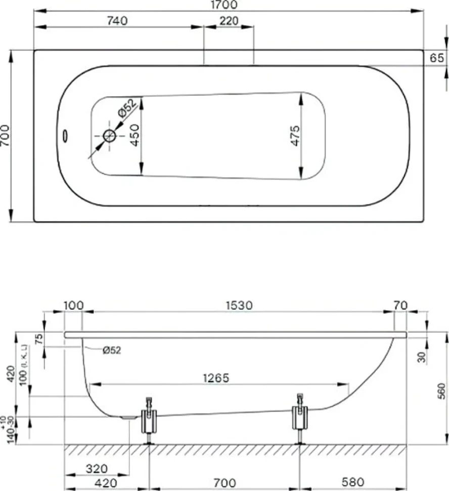 Стальная ванна Bette Form 170x70 см, встраиваемая, на ножках, с самоочищающимся покрытием, с шумоизоляцией