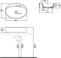 Накладная раковина Azzurra Elegance 60 белая, овальная, фаянс, с 1 отверстием под смеситель