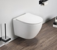 Комплект Унитаз подвесной SantiLine SL-5005 безободковый, с микролифтом + Инсталляция AlcaPlast AM101/1120-4:1 RU M578-0001 кнопка смыва черная