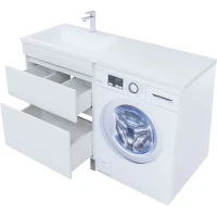 Мебель для ванной комнаты Aquanet Вега 130 L напольная, белая глянцевая, под стиральную машину