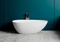 Ванна из искусственного камня Salini Paola In S-Sense 160x75 см, отдельностоящая, белая, овальная, со сливом-переливом, с донным клапаном