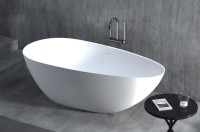 Ванна из искусственного камня Salini Paola In S-Sense 160x75 см, отдельностоящая, белая, овальная, со сливом-переливом, с донным клапаном