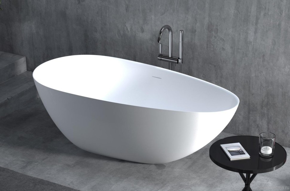 Ванна из искусственного камня Salini Paola In S-Sense 160x75 см, отдельностоящая, белая, овальная, со сливом-переливом, с донным клапаном