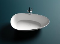 Ванна из искусственного камня Salini Paola In S-Sense 160x75 см, отдельностоящая, белая, овальная, со сливом-переливом, с донным клапаном