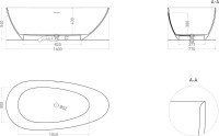 Ванна из искусственного камня Salini Paola In S-Sense 160x75 см, отдельностоящая, белая, овальная, со сливом-переливом, с донным клапаном
