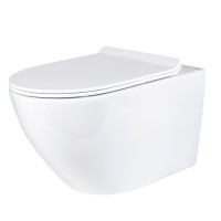 Комплект Унитаз подвесной BOND Oval F01-10Long удлиненный, безободковый, с микролифтом, белый + Инсталляция TECE Base 9400413 4 в 1 с кнопкой смыва
