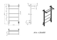 Полотенцесушитель электрический Grota Alto 430х800 RAL9005 EL 80x45 см, подключение справа, слева, скрытое подключение справа, матовый черный, лесенка, из стали, с полкой