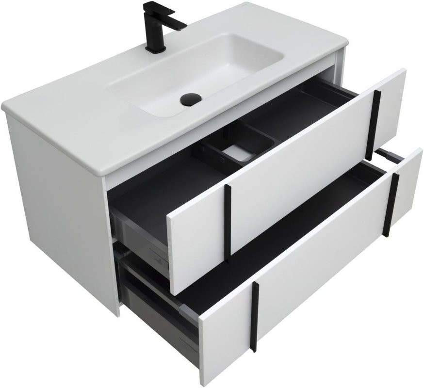 Тумба с раковиной Allen Brau Reality 100 подвесная, белый матовый, раковина Fantasy Flat 102x47, белая