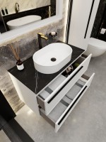 Тумба под раковину со столешницей La Fenice Elba Twin 80 подвесная, белая, столешница черный мрамор