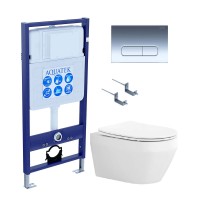 Комплект Унитаз подвесной AQUATEK Лея AQ1199-00 безободковый, с микролифтом + Инсталляция Standard INS-0000012 + Комплект креплений KKI-0000002 + Кнопка KDI-0000016 хром